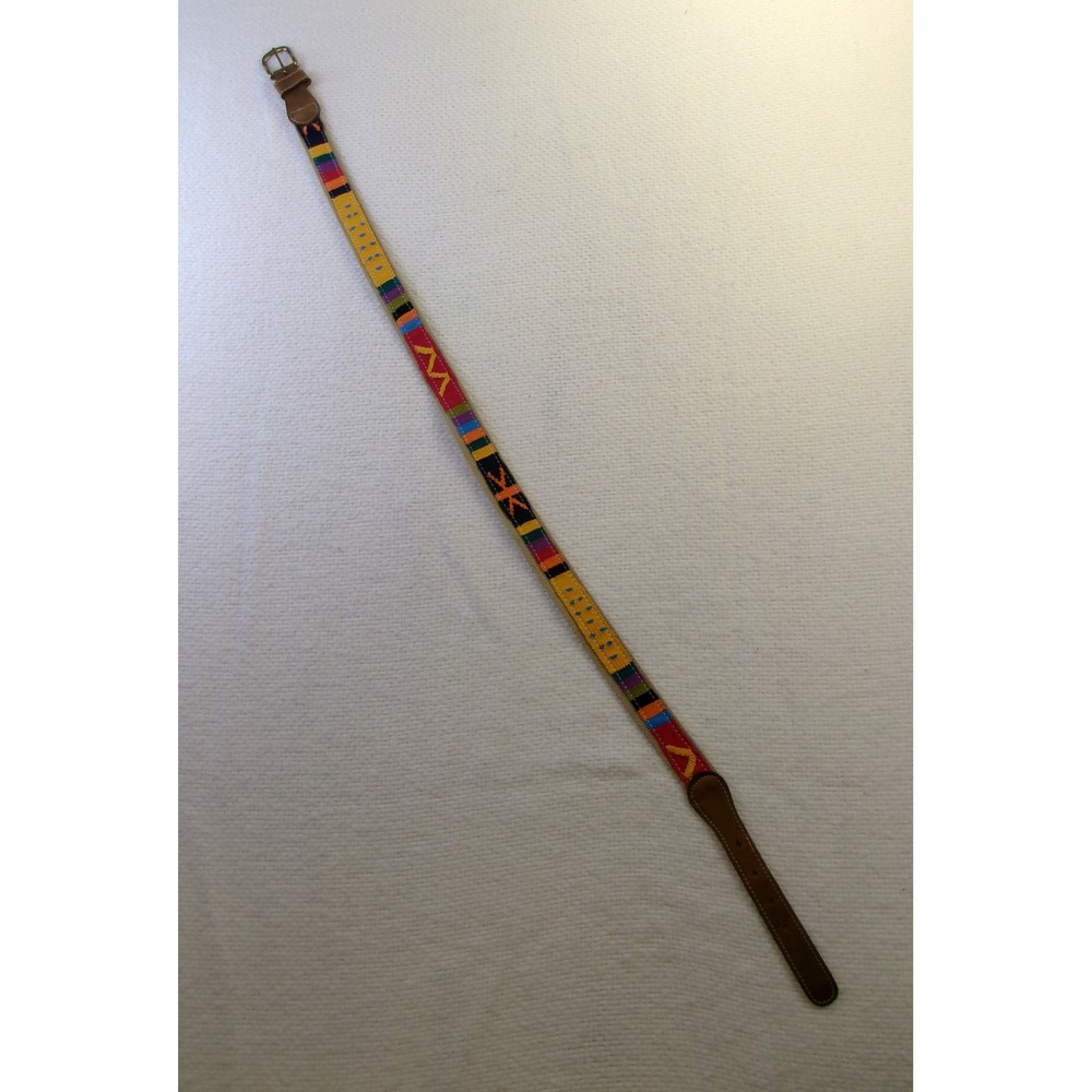A Tail We Could Wag Mayan Hand Woven Belt Colorful Leather Size 36 Brass Buckle